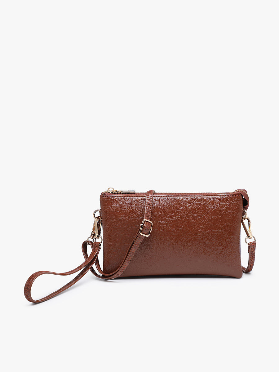 Riley Vegan Crinkle Gloss Crossbody Brown - Jen & Co. vegan handbag