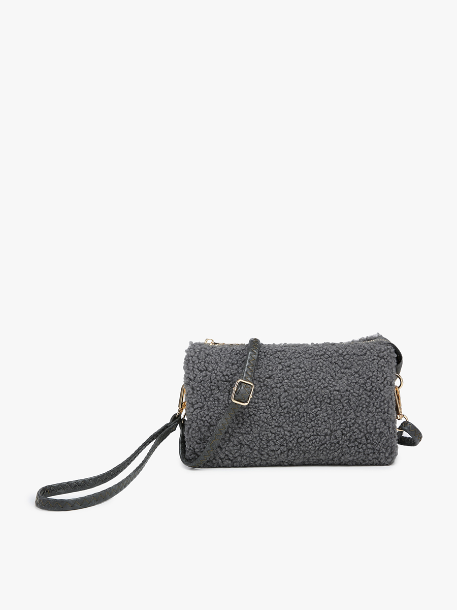 Riley Vegan Sherpa Crossbody in Grey - Jen & Co. vegan handbag