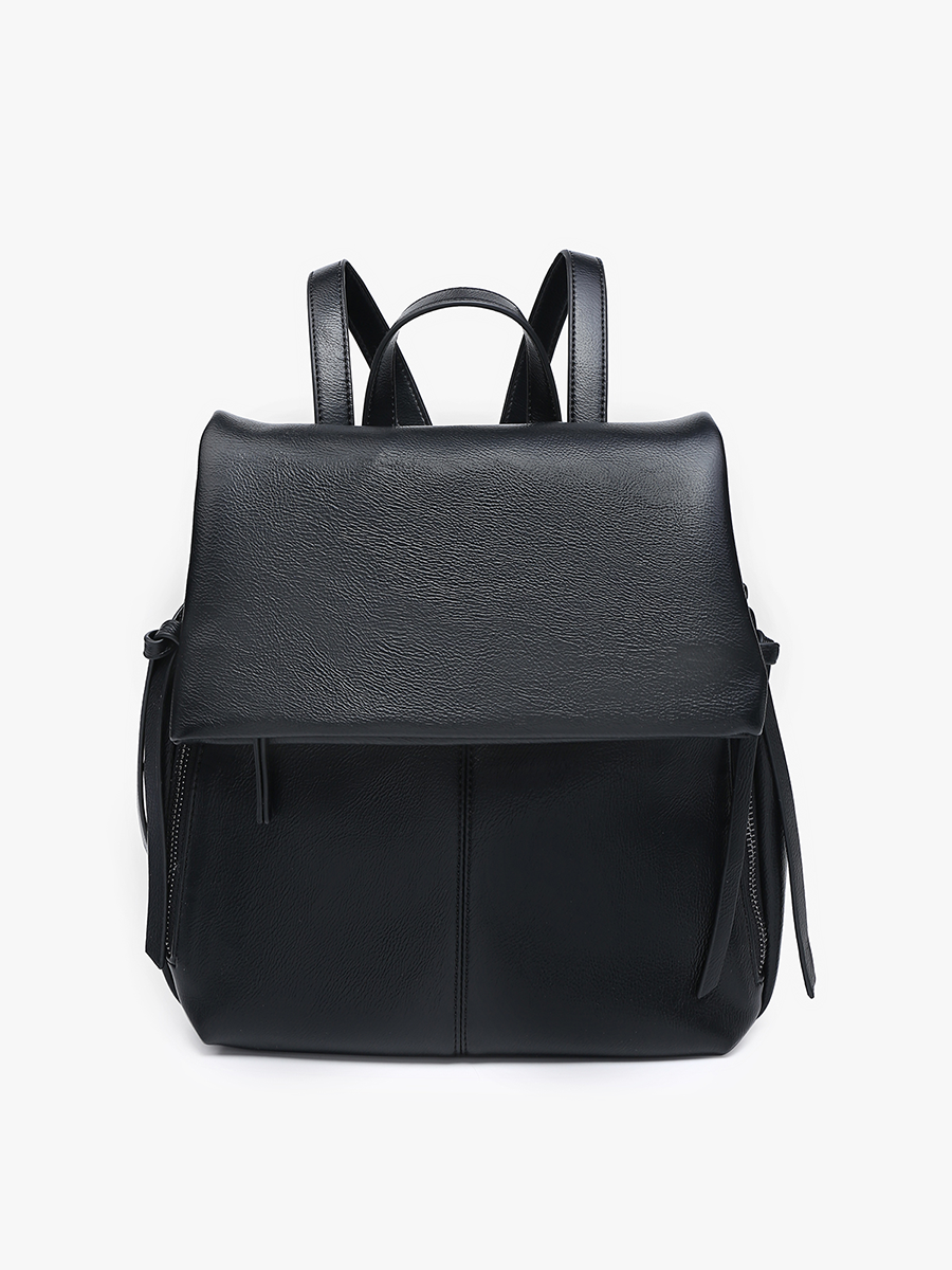 Adley Vegan Foldover Backpack in Black - Jen & Co. vegan handbag