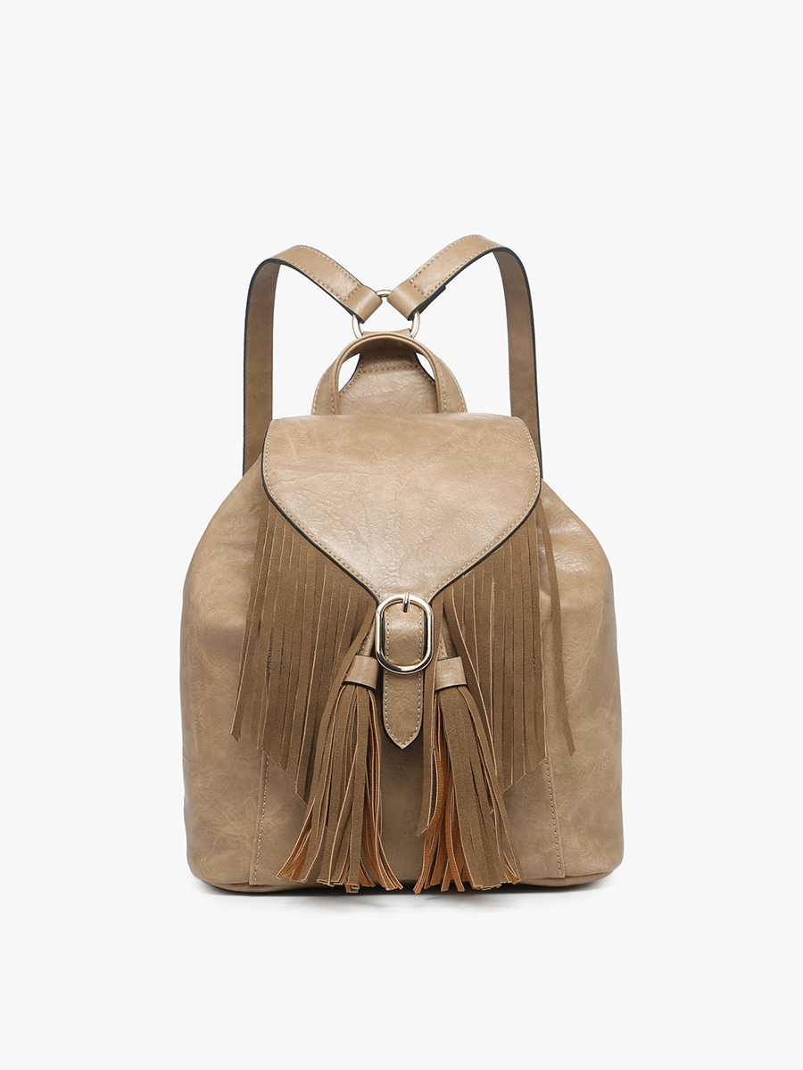 Jewel Vegan Bucket Backpack in Taupe - Jen & Co. vegan handbag