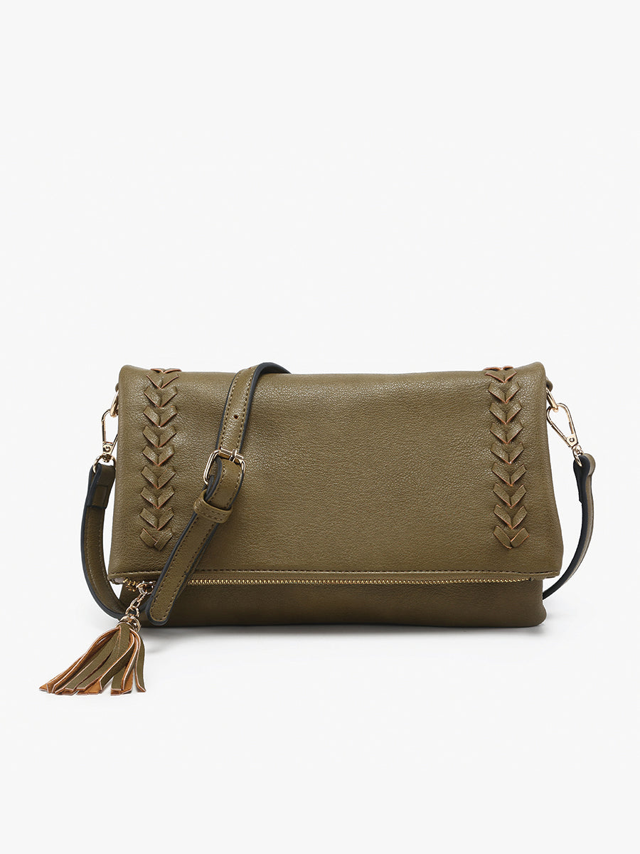 Isadora Vegan Dist Whipstitch Crossbody Olive - Jen & Co. vegan handbag