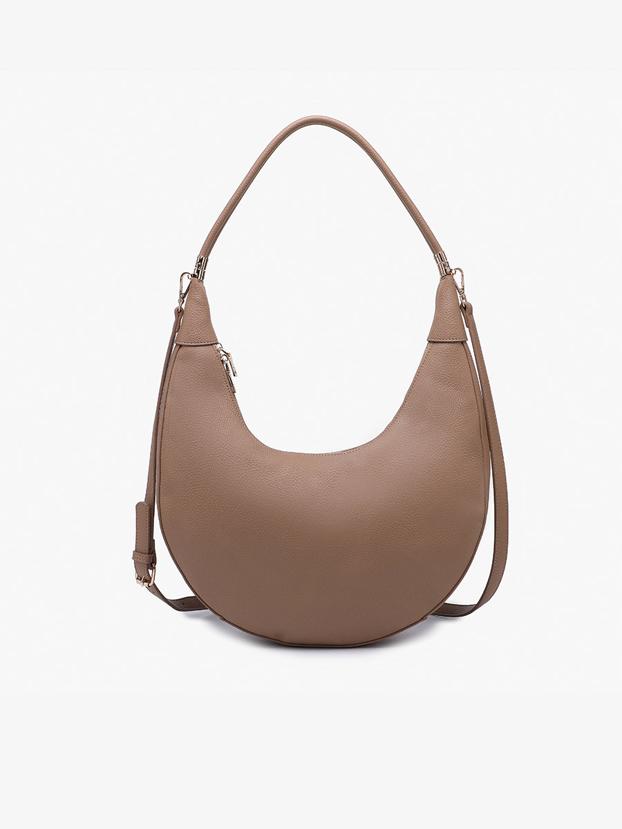 Alex Vegan Crescent Crossbody Taupe - Jen & Co. vegan handbag