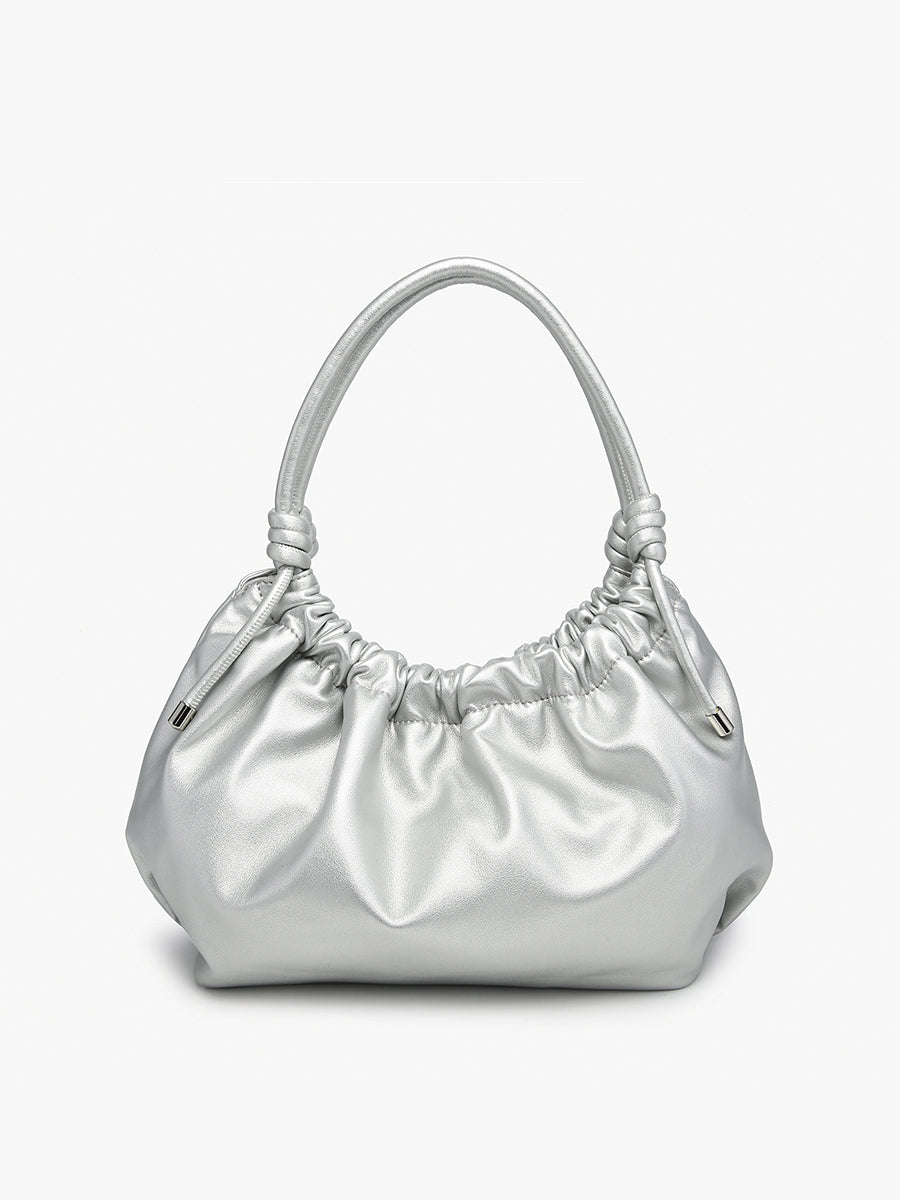 Celia Vegan Ruched Satchel in Silver - Jen & Co. vegan handbag