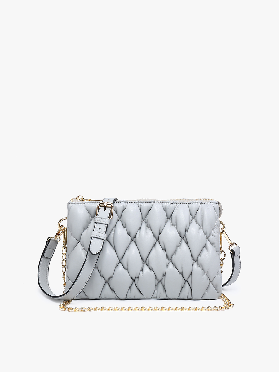 Izzy Vegan Puffer Crossbody in Lt. Grey - Jen & Co. vegan handbag