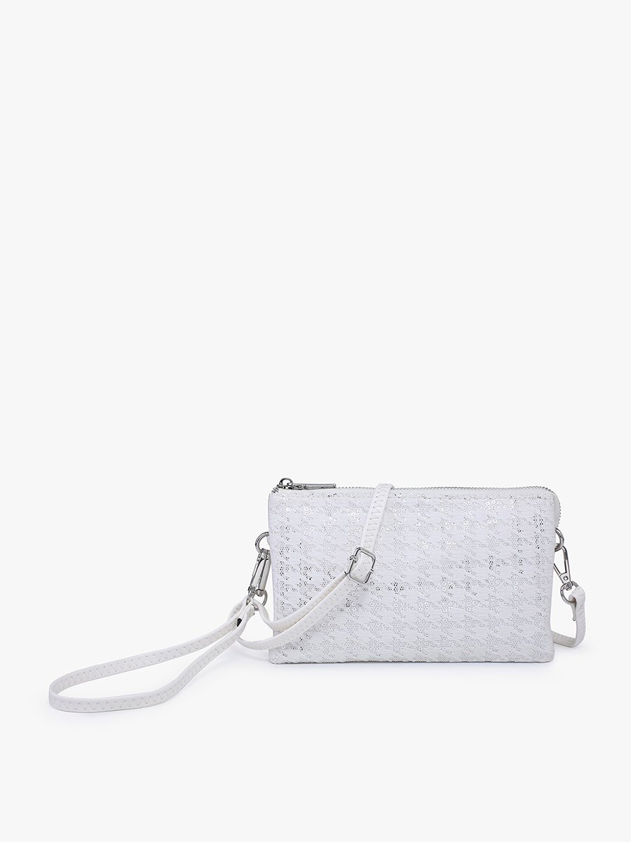 Riley Vegan Houndstooth Crossbody Sequin White - Jen & Co. vegan handbag