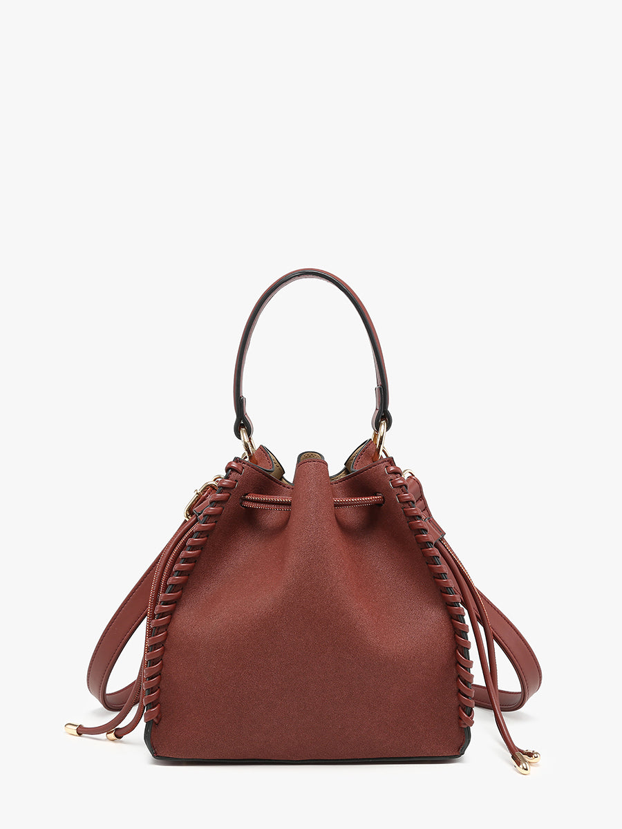 Elsa Vegan Suede Bucket Bag Garnet - Jen & Co. vegan handbag