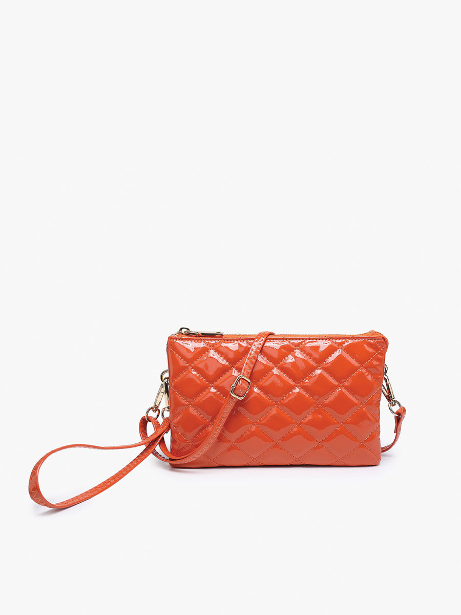 Riley Vegan High Gloss Quilted Crossbody Flame - Jen & Co. vegan handbag