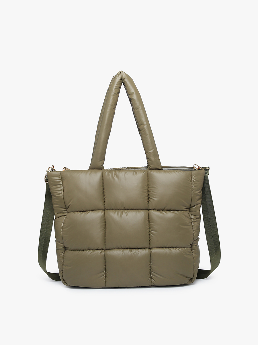 Kiersten Vegan Puffer Hobo in Olive - Jen & Co. vegan handbag