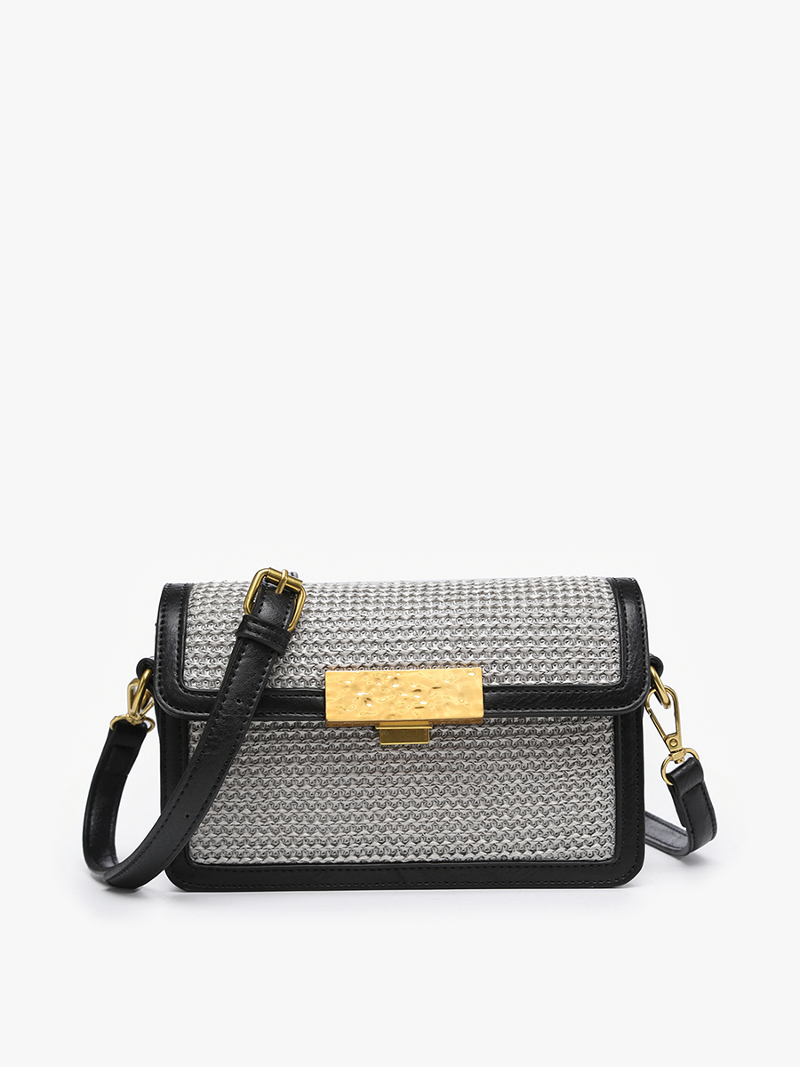 Elizabeth Vegan Straw Crossbody Grey Black - Jen & Co. vegan handbag