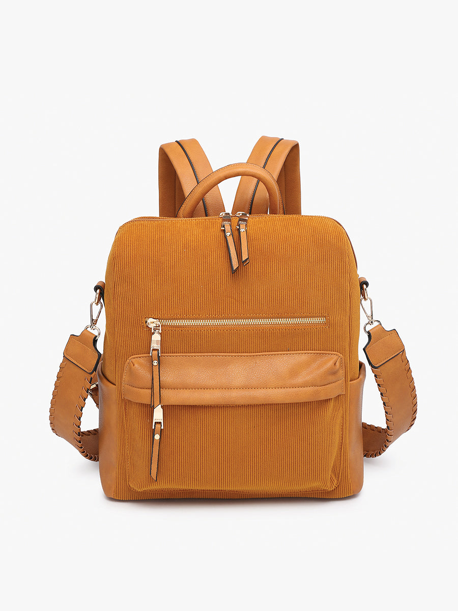 Jen & Co Amelia Convertible Backpack with Guitar Strap Corduroy Camel