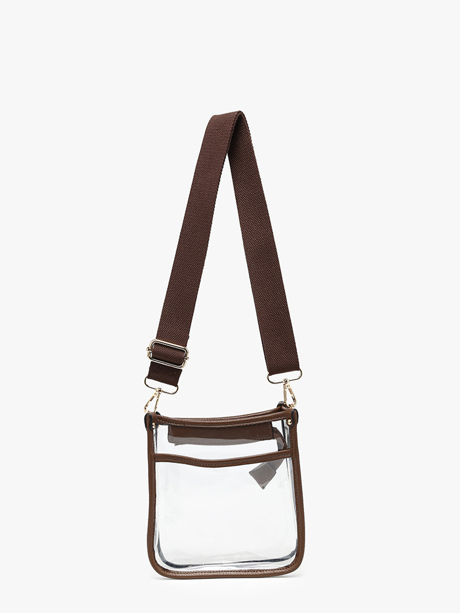Selah Vegan Clear Crossbody Brown - Jen & Co. vegan handbag