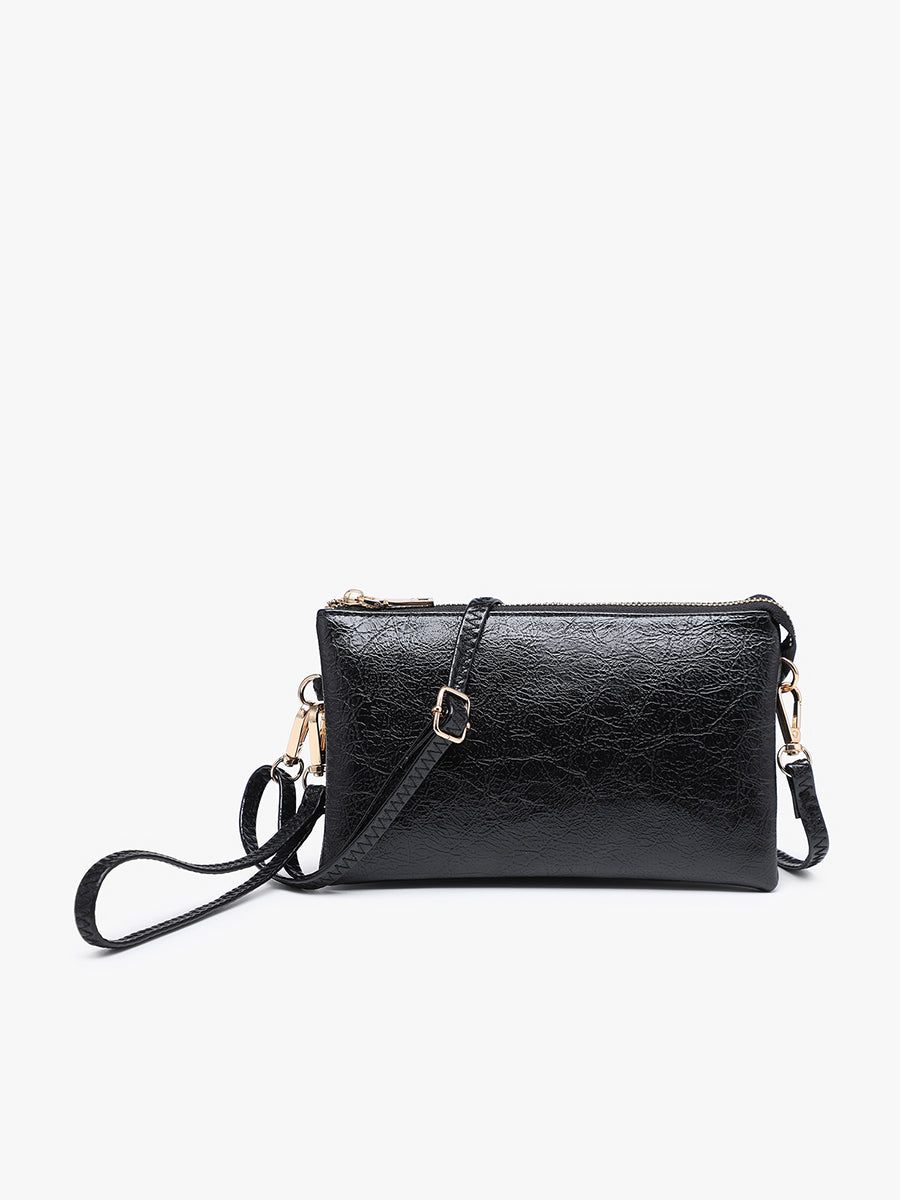 Riley Vegan Crinkle Gloss Crossbody Black - Jen & Co. vegan handbag