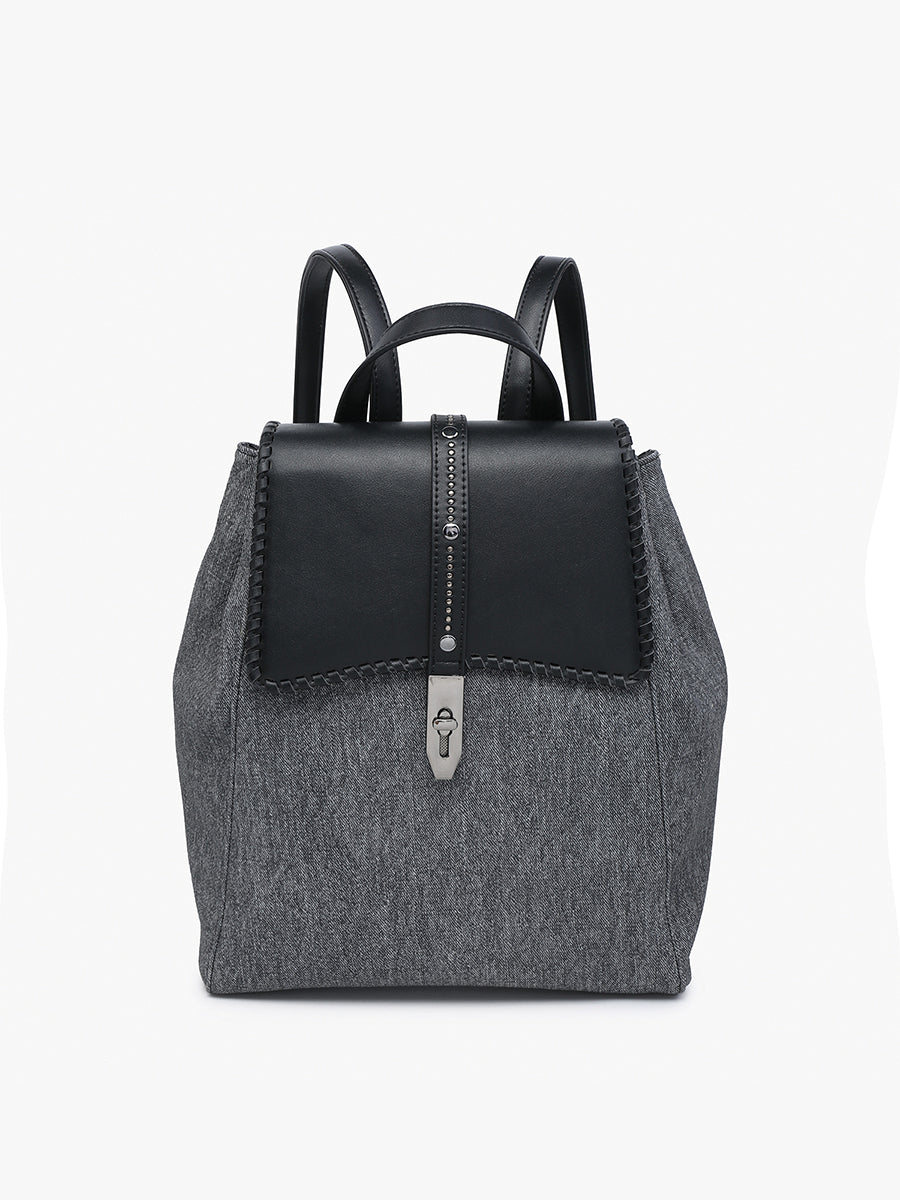 Olive Denim Backpack in Black - Jen & Co. vegan handbag