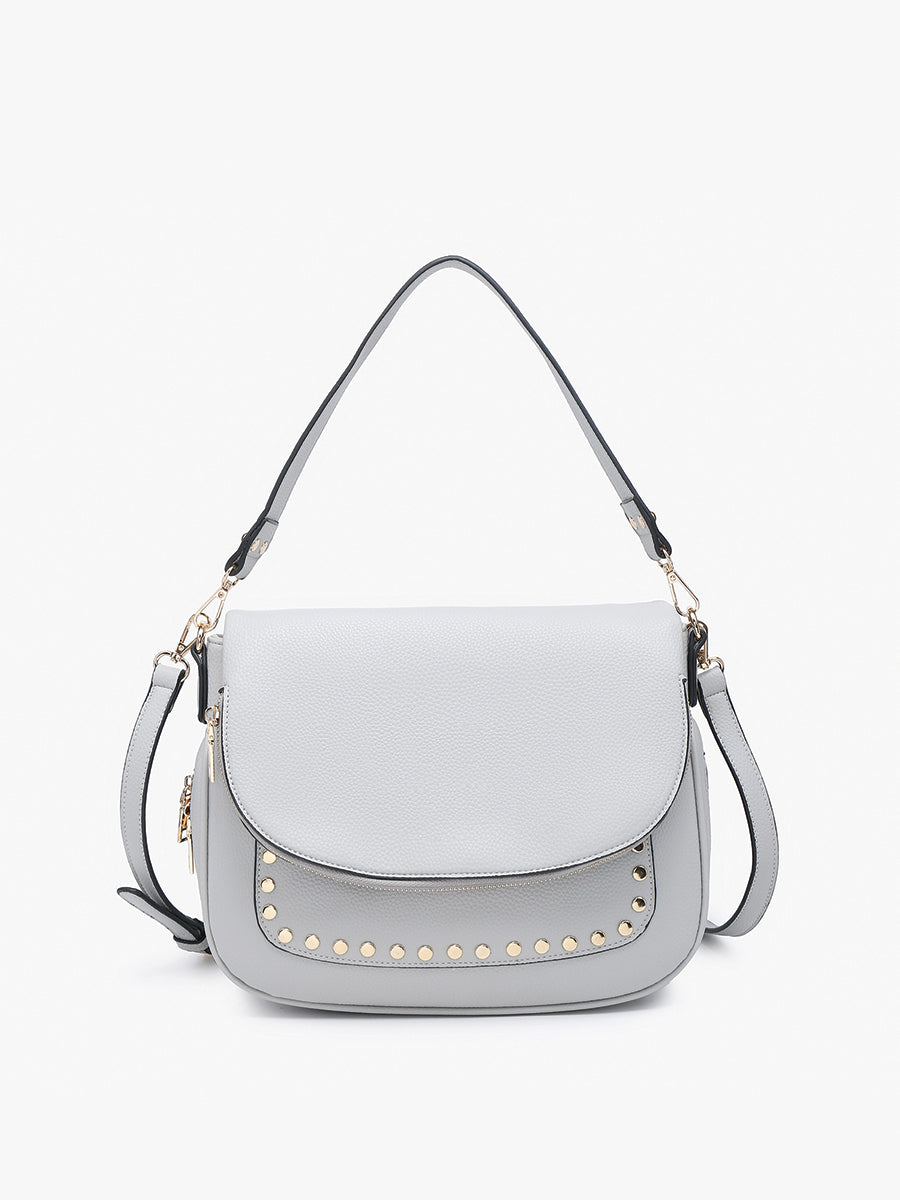 Monet Vegan Grommet Saddle Bag Lt. Grey - Jen & Co. vegan handbag