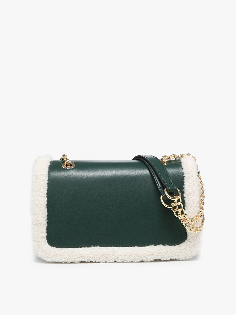 Coco Vegan Sherpa Trim Crossbody in Green - Jen & Co. vegan handbag