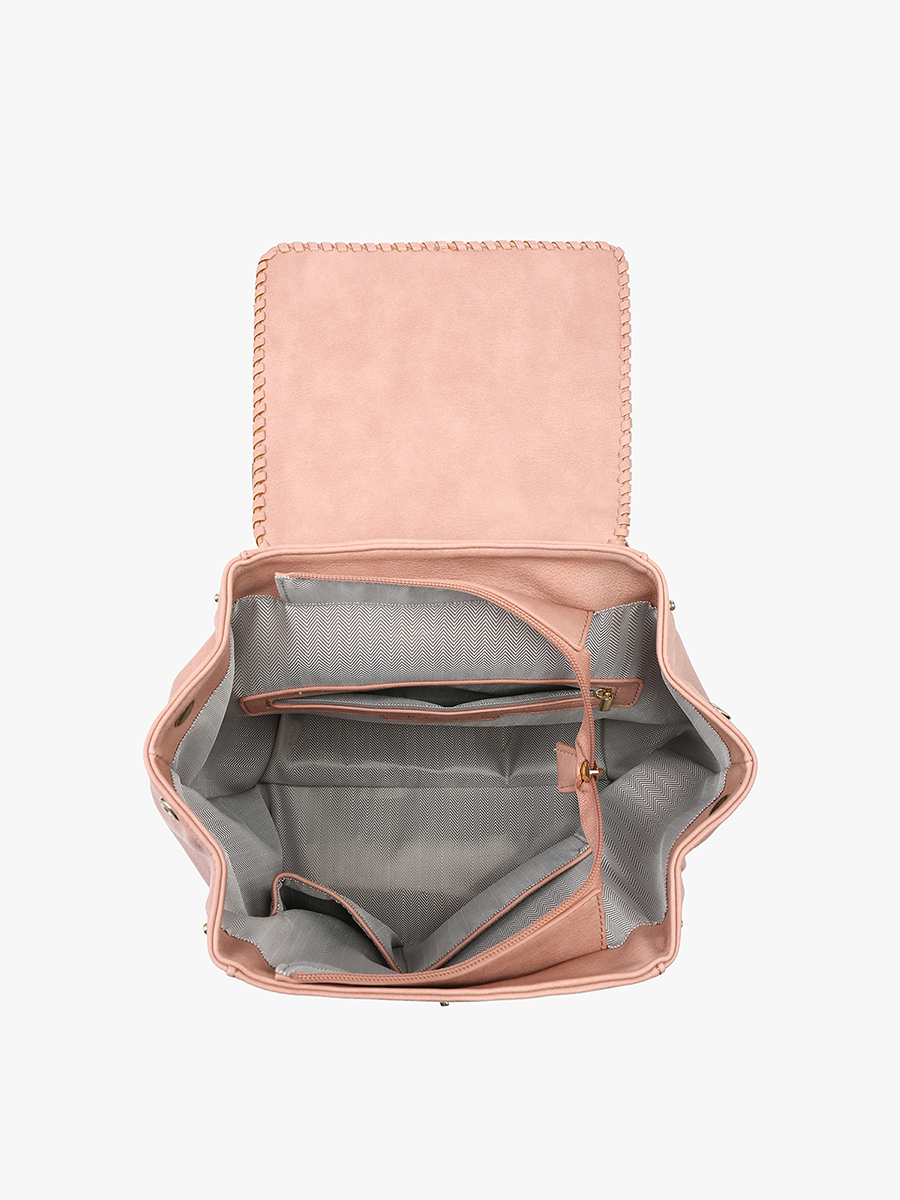 Olive Denim Backpack in - Jen & Co. vegan handbag