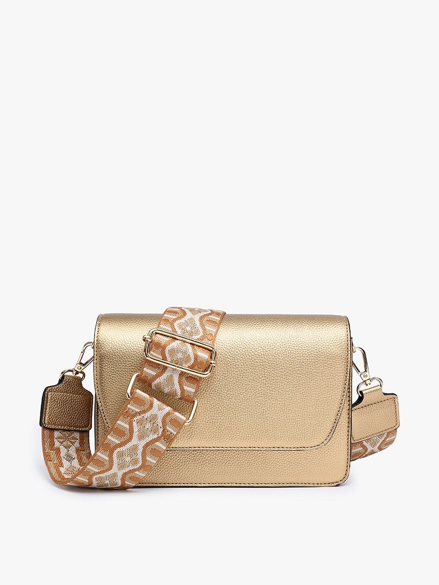 Noah Vegan Guitar Strap Crossbody Gold - Jen & Co. vegan handbag