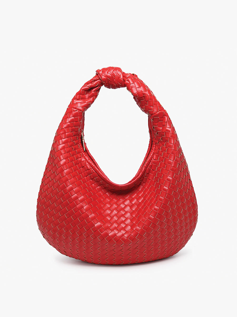 Valentina Vegan Woven Hobo Cherry Red - Jen & Co. vegan handbag