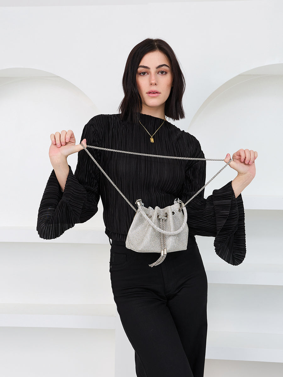 Ginette Rhinestone Bucket Bag - Jen & Co. vegan handbag