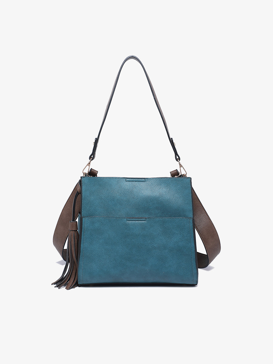 Lyla Vegan Bucket Bag in Peacock - Jen & Co. vegan handbag