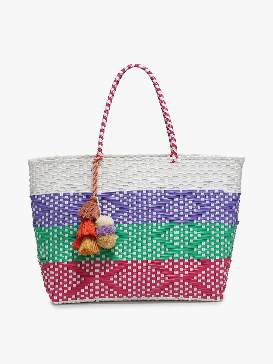 Shelby Handwoven Tote in Stripe-PPGNRD - Jen & Co. vegan handbag