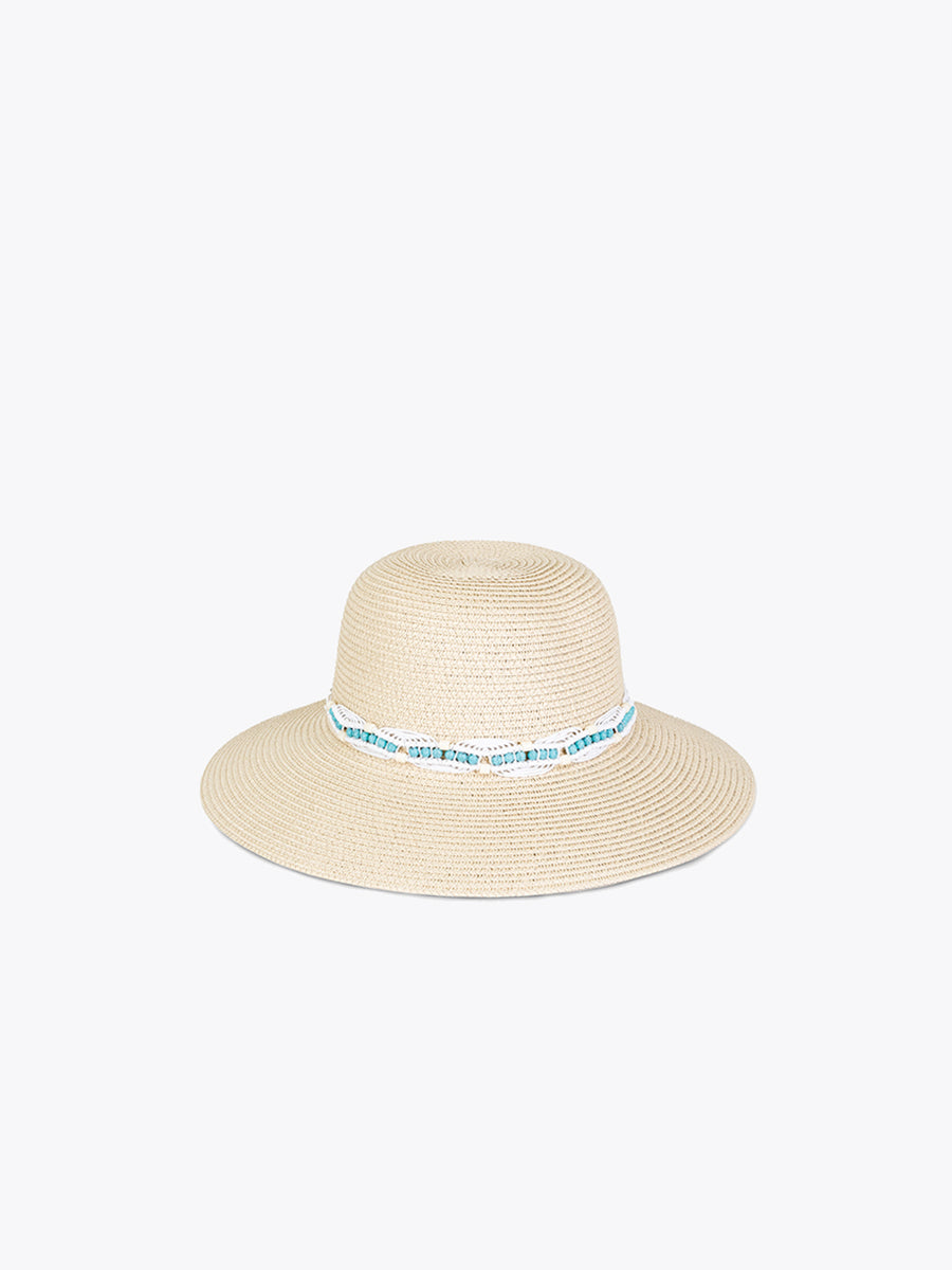 Viola Turquoise Bead Straw Hat Natural - Jen & Co. vegan handbag
