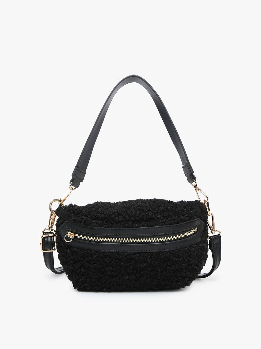 Brookie Vegan Sherpa Belt Bag in Black - Jen & Co. vegan handbag