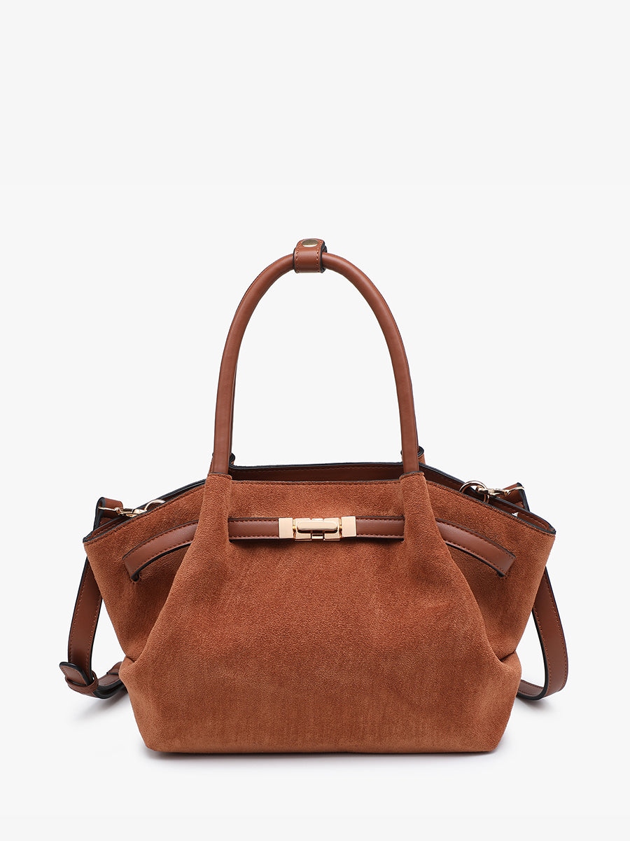 Lucia Faux Suede Satchel Brown - Jen & Co. vegan handbag