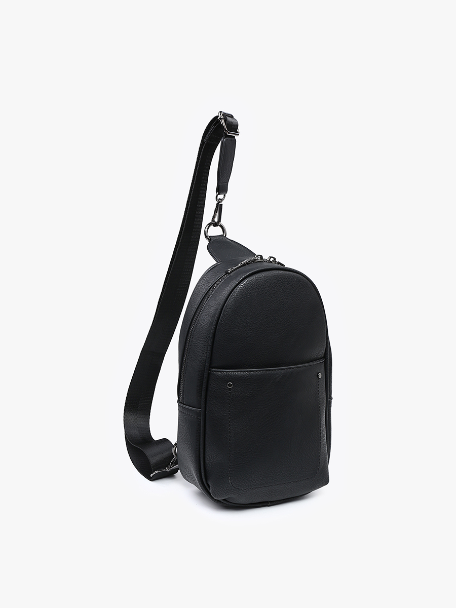Pamela Vegan Double Zip Sling Bag Black - Jen & Co. vegan handbag