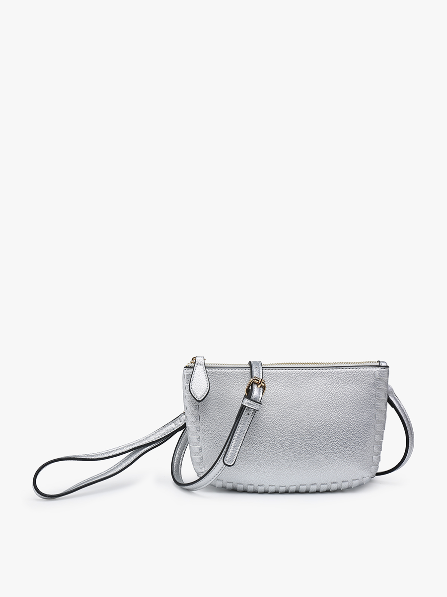 Bonnie Vegan Whipstitch Clutch/Crossbody in Silver - Jen & Co. vegan handbag