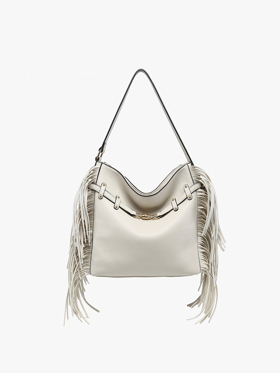 Eva Vegan Fringe Satchel Off White - Jen & Co. vegan handbag