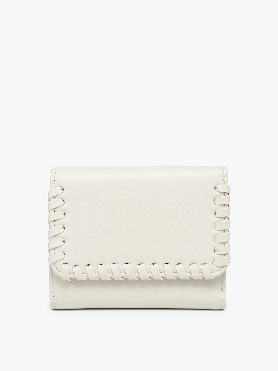 Logan Vegan Whipstitch Wallet in Off White - Jen & Co. vegan handbag