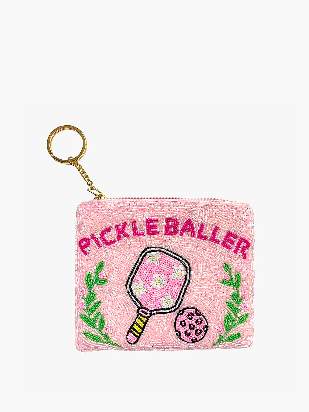 Ricki Beaded Coin Pouch Pink Pickleballer - Jen & Co. vegan handbag
