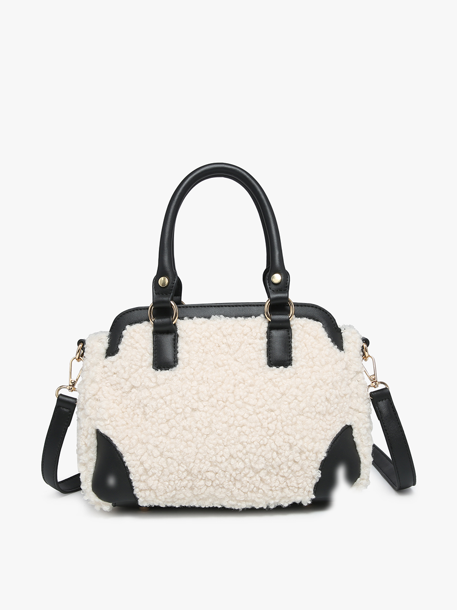 Mckay Vegan Sherpa Satchel White Black - Jen & Co. vegan handbag