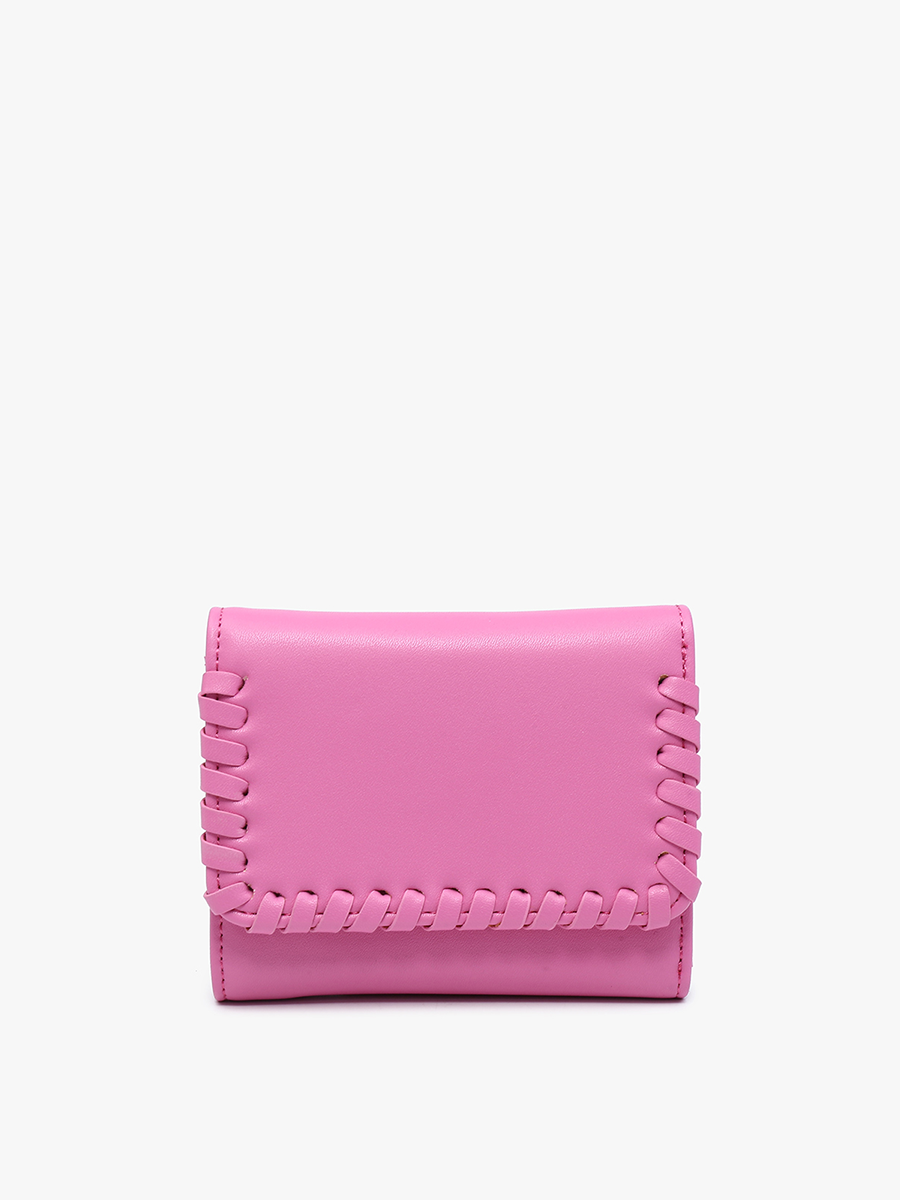 Logan Vegan Whipstitch Wallet in Bubblegum - Jen & Co. vegan handbag