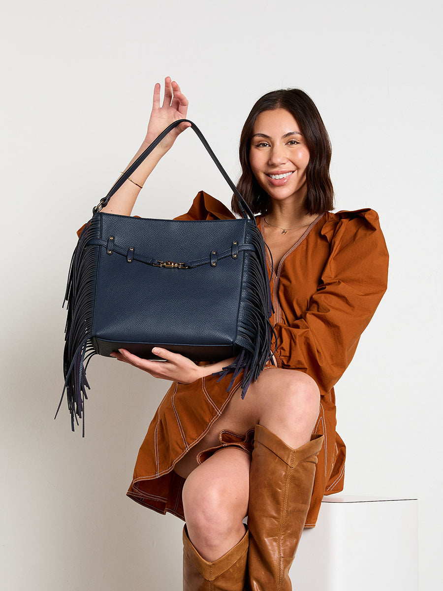 Eva Vegan Fringe Satchel - Jen & Co. vegan handbag