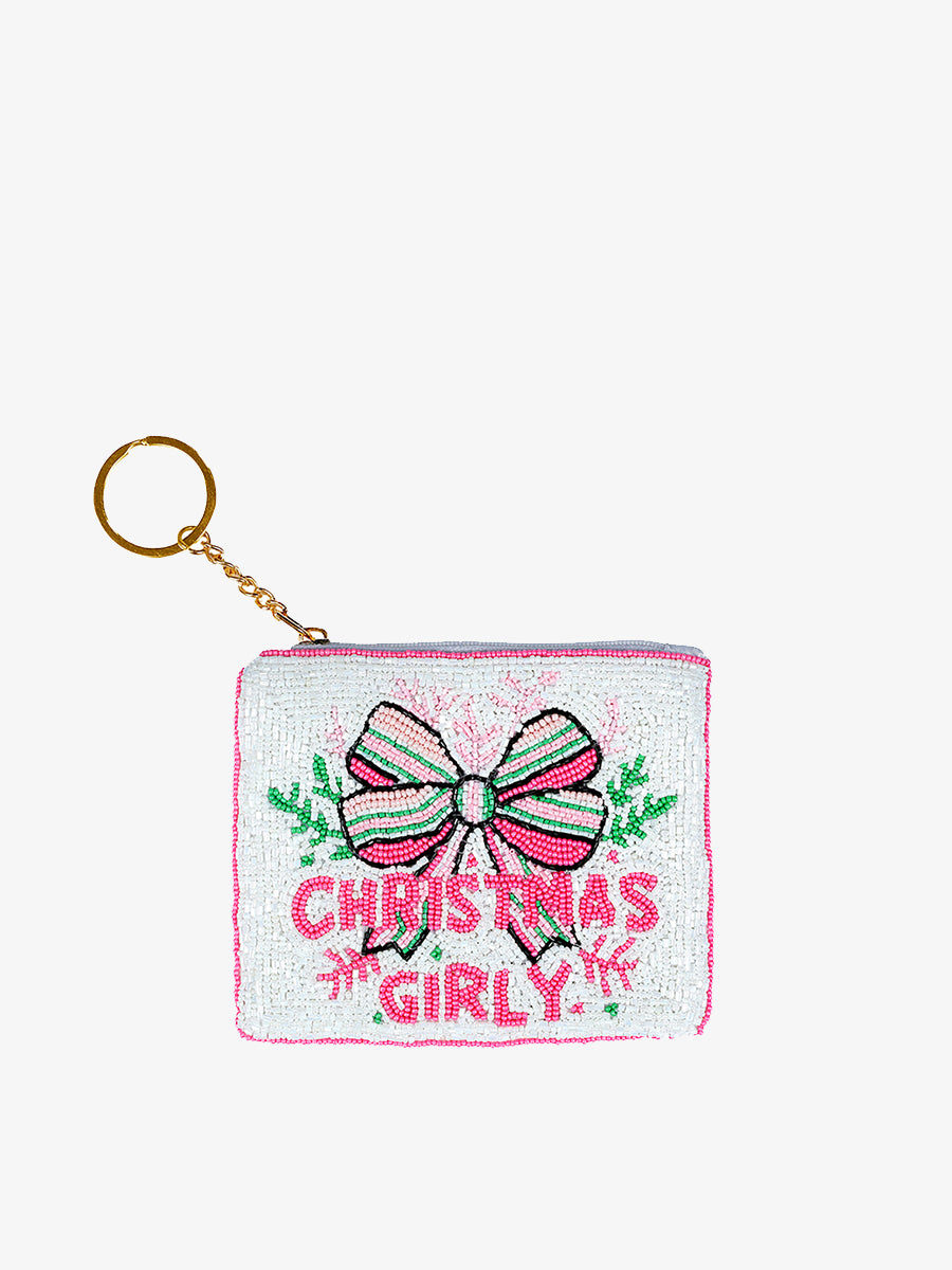 Ricki Beaded Coin Pouch Christmas Girly - Jen & Co. vegan handbag