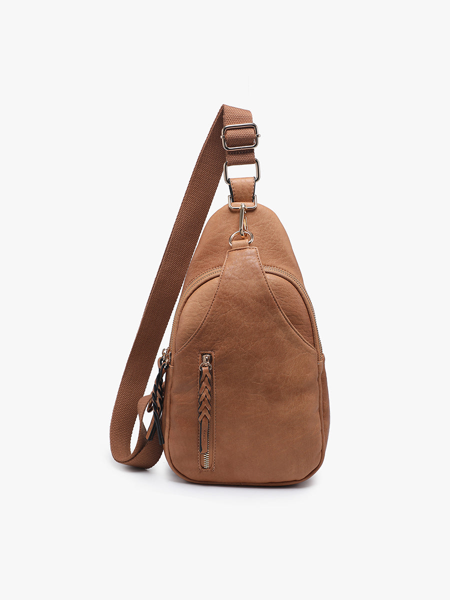 Nikki Vegan Sling Pack Bag Caramel - Jen & Co. vegan handbag