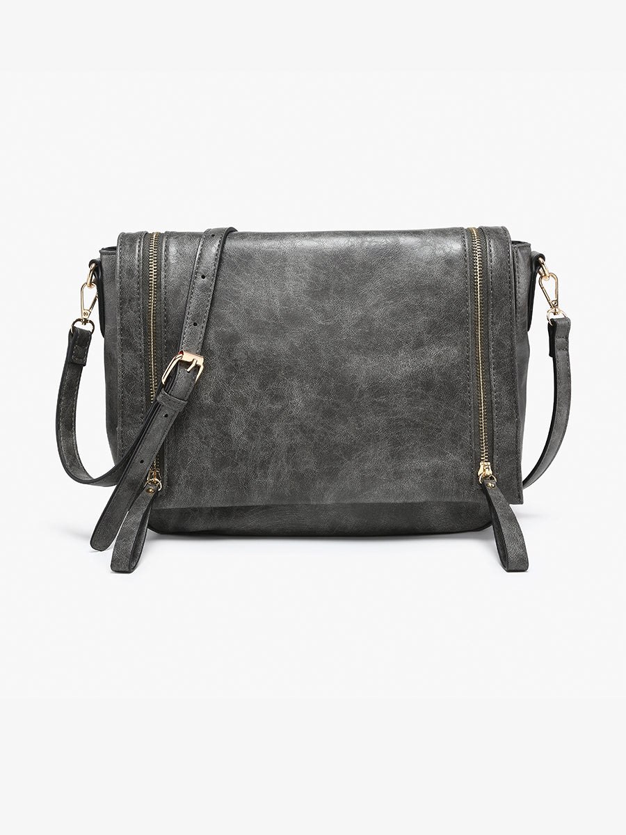 Foster Vegan Distressed Crossbody Charcoal - Jen & Co. vegan handbag