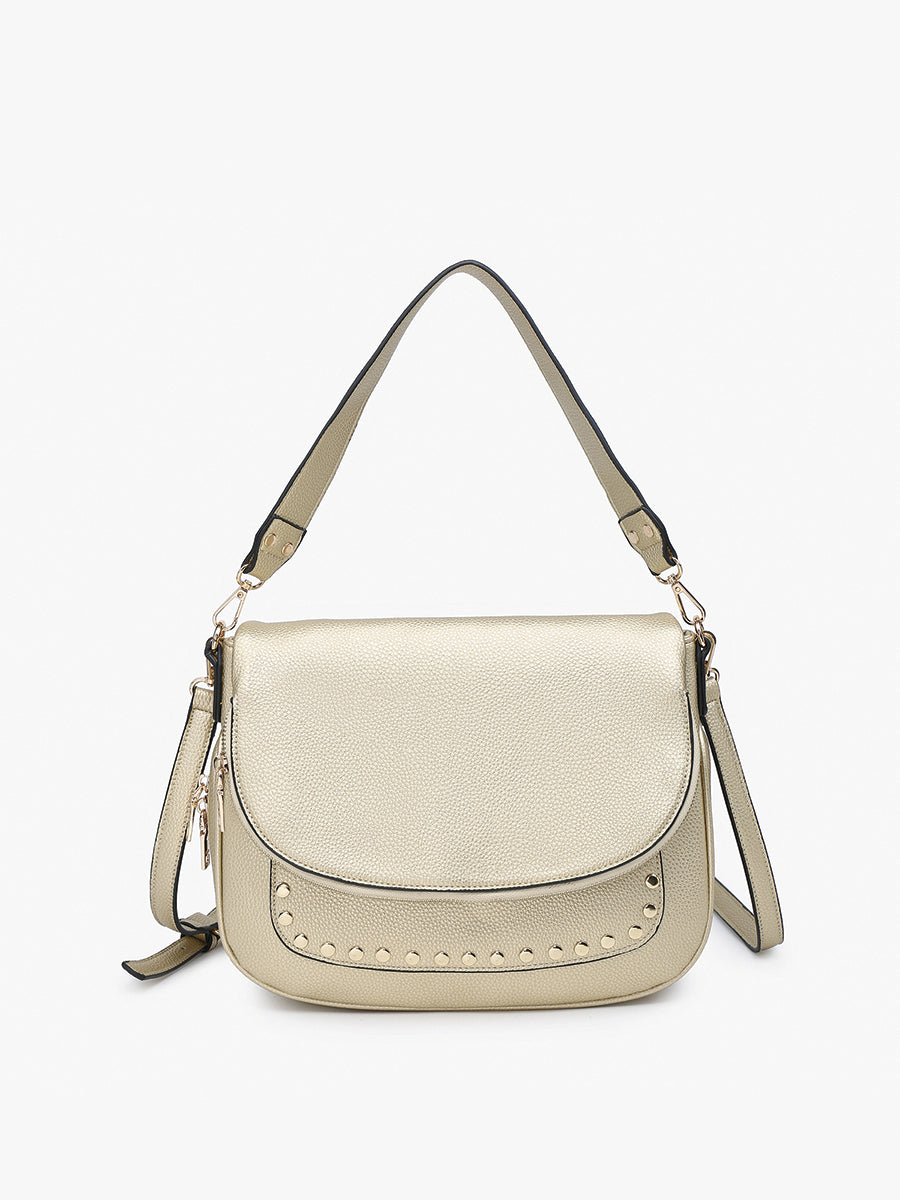 Monet Vegan Grommet Saddle Bag Champagne - Jen & Co. vegan handbag