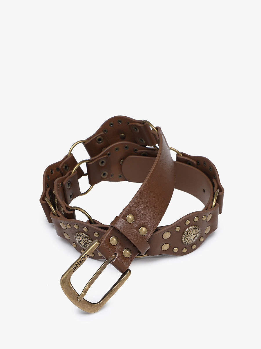 Western Belt w/ Studs Brown - Jen & Co. vegan handbag