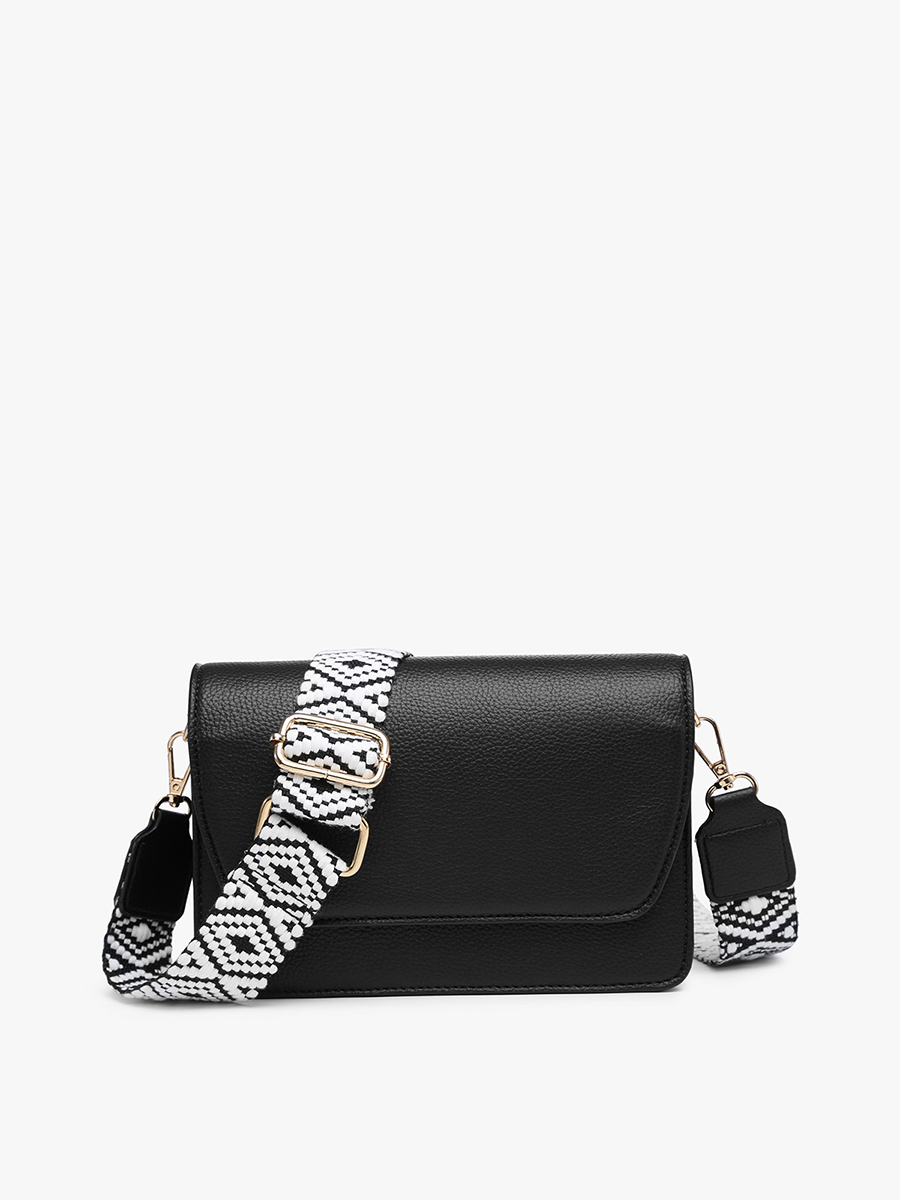 Noah Vegan Guitar Strap Crossbody Black - Jen & Co. vegan handbag