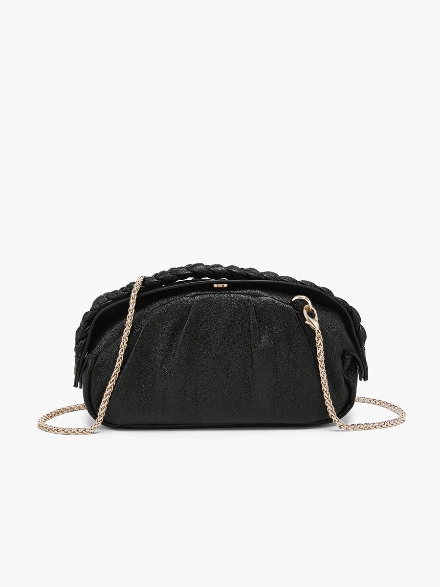 Madrigal Vegan Metallic Clutch Black - Jen & Co. vegan handbag