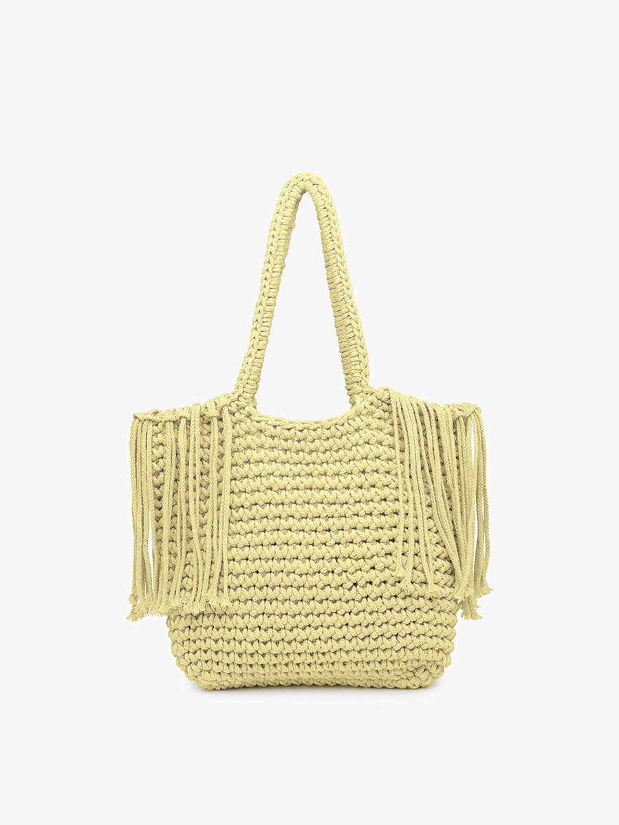 Gracie Macrame Satchel in Pale Yellow - Jen & Co. vegan handbag