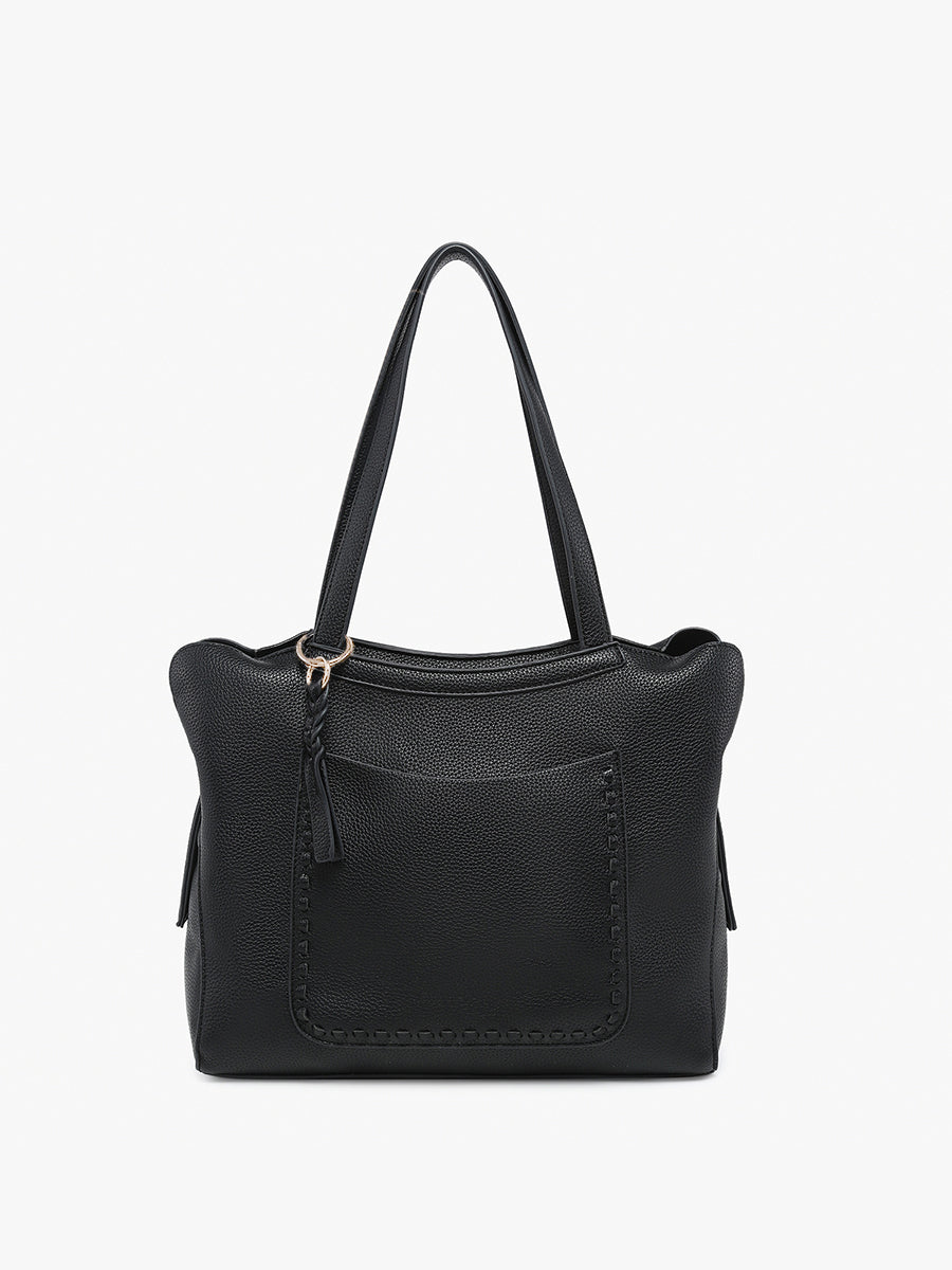 Hunter Vegan Distressed Tote Black - Jen & Co. vegan handbag