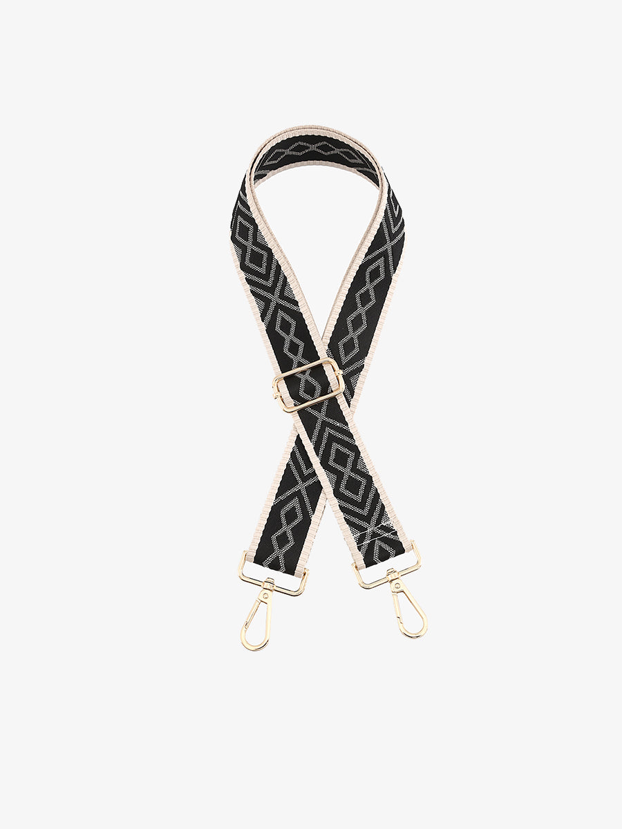 Bohemian Guitar Strap in Black White - Jen & Co. vegan handbag