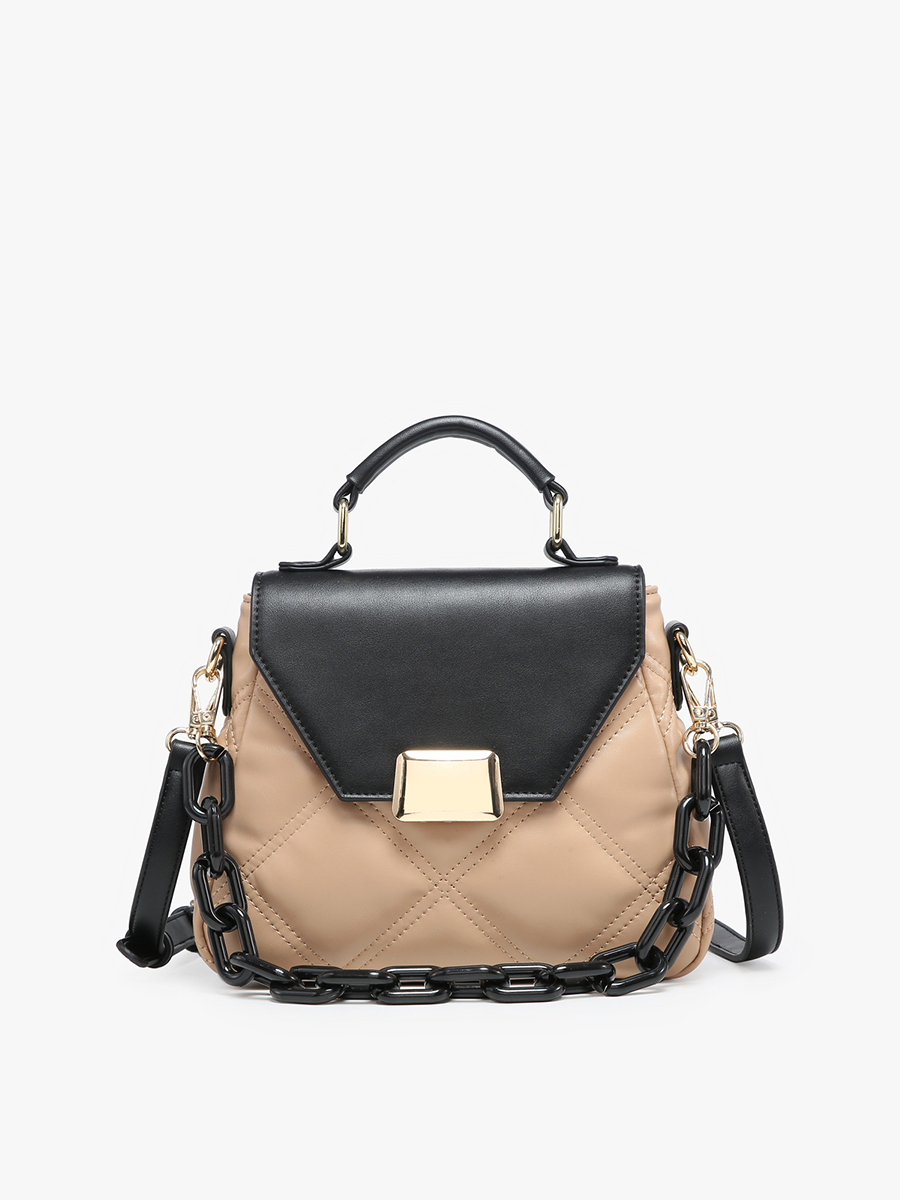 Ollie Vegan Quilted Crossbody in Black Tan - Jen & Co. vegan handbag