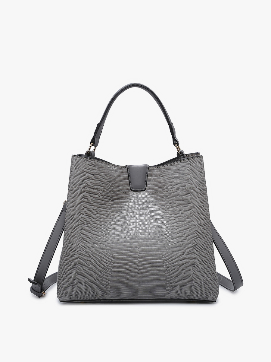 Tati Vegan Lizard Satchel in Grey - Jen & Co. vegan handbag
