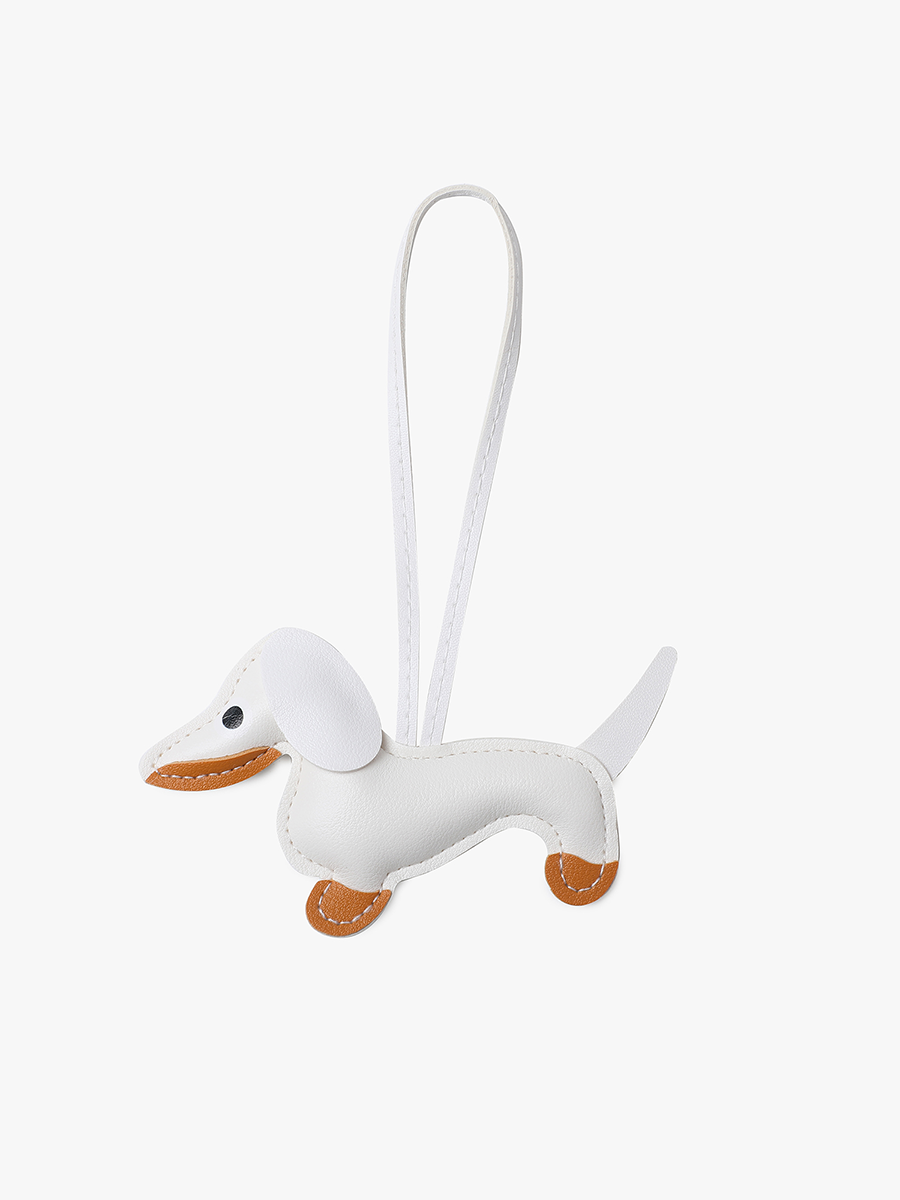 Vegan Leather Bag Charm Dachshund White - Jen & Co. vegan handbag