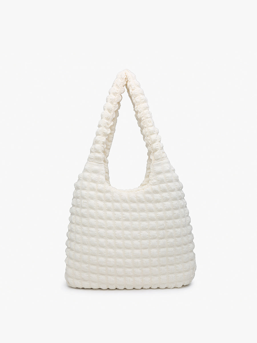 Georgia Quilted Nylon Hobo Off White - Jen & Co. vegan handbag